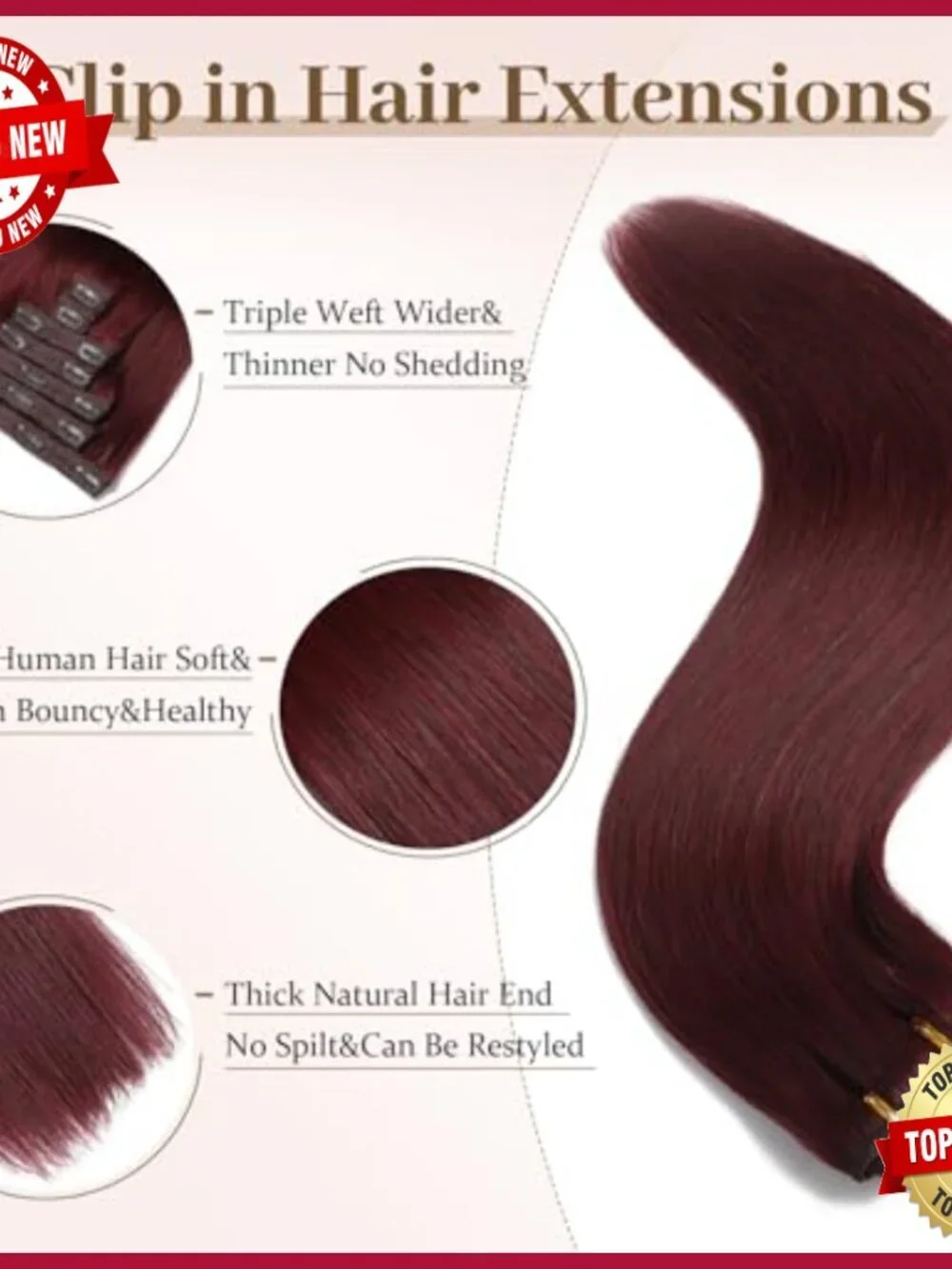 18 Inch Real Human Hair Clip-in Extensions, 7 Piece Double Weft Set